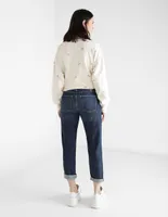 Jeans boyfriend deslavado corte cadera para mujer