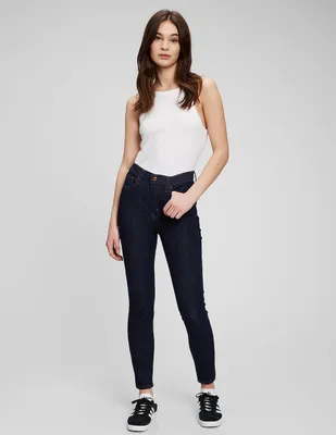 Jeans skinny lavado obscuro corte cintura alta para mujer