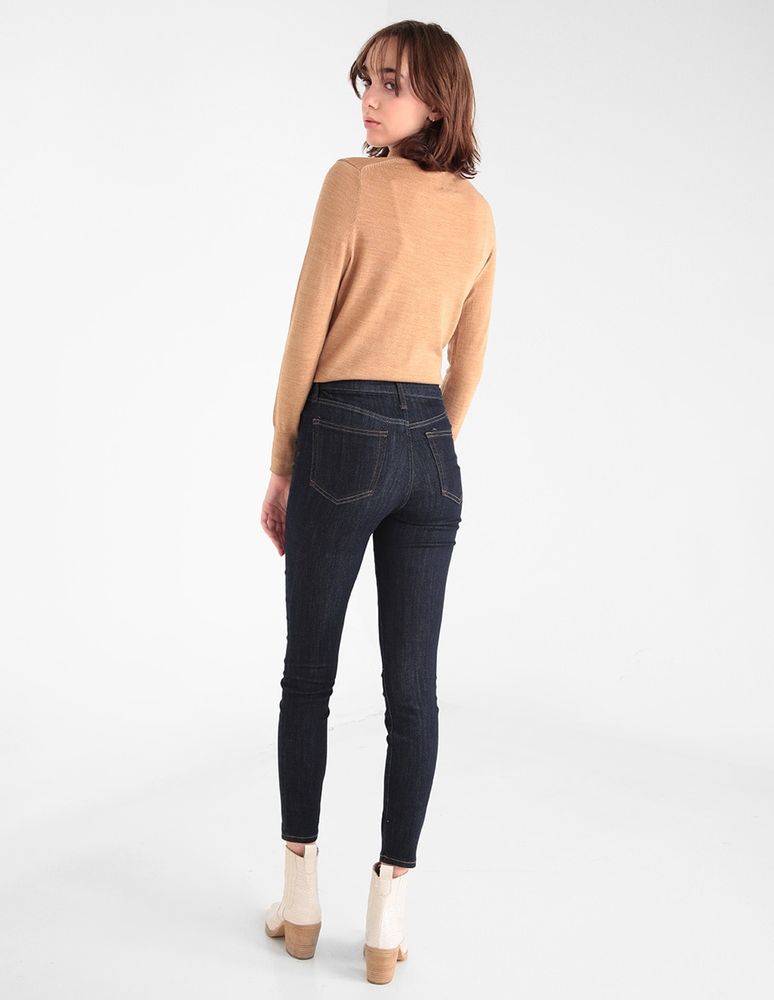 Jeans skinny lavado obscuro corte cintura alta para mujer