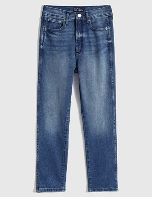 Jeans slim deslavado corte cintura para mujer