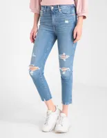 Jeans slim lavado destruido corte cintura para mujer