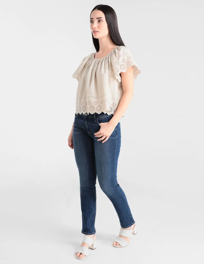 Jeans straight lavado obscuro corte cintura para mujer