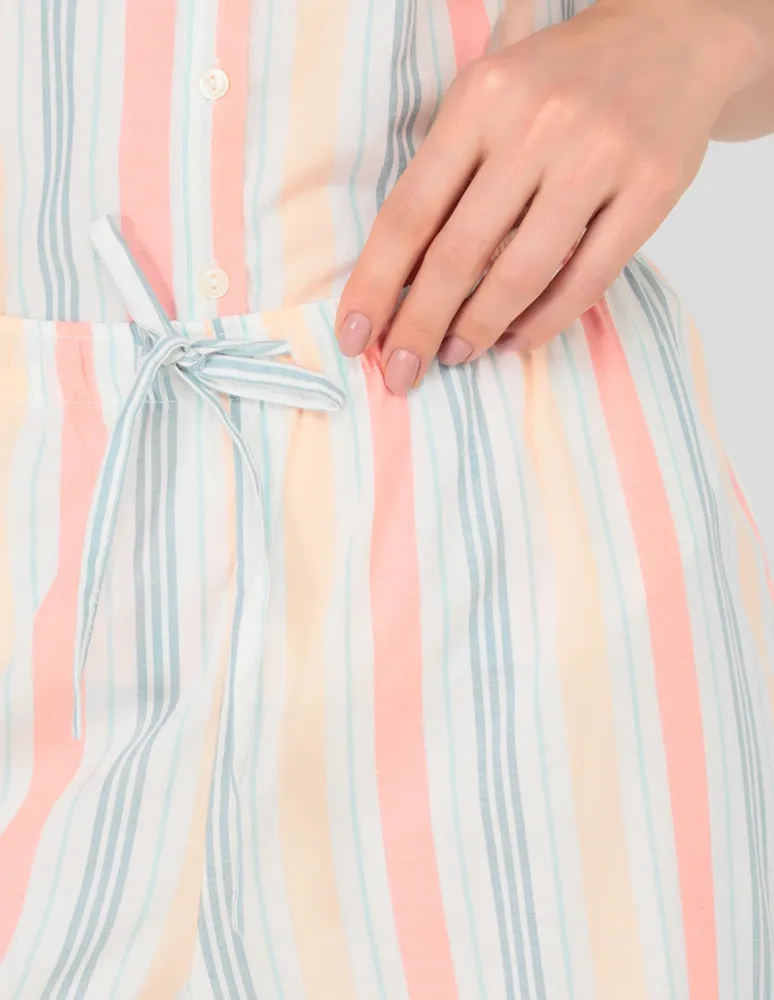 Pantalón pijama estampado a rayas de algodón para mujer