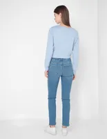 Jeans straight lavado deslavado corte cintura para mujer