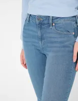 Jeans straight lavado deslavado corte cintura para mujer