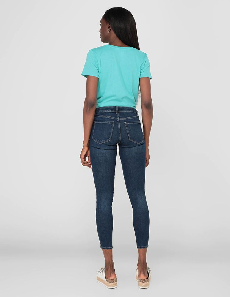 Jeans skinny lavado obscuro corte cintura para mujer
