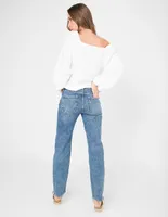 Jeans loose lavado claro corte cintura alta para mujer