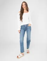 Jeans loose lavado claro corte cintura alta para mujer