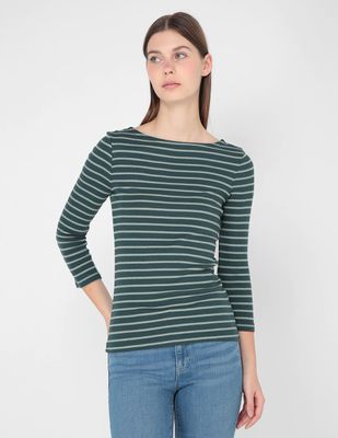 Playera cuello V estampado a rayas para mujer