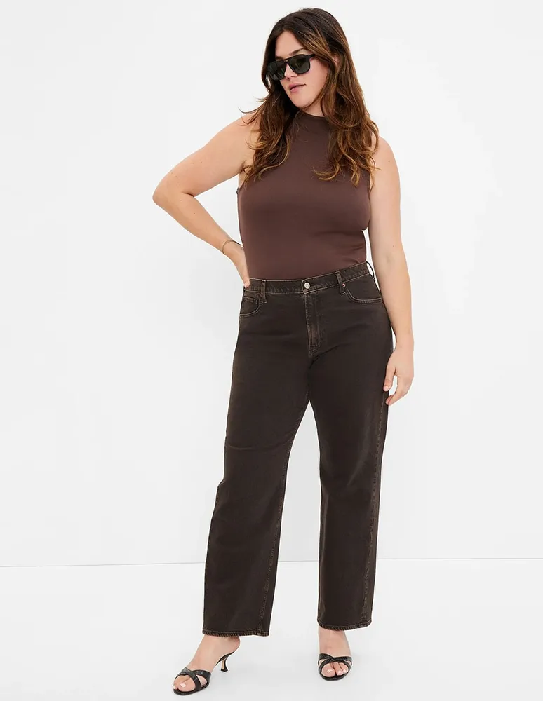 Jeans loose lavado obscuro corte cintura para mujer