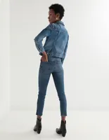 Jeans slim deslavado corte cintura para mujer