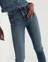 Jeans slim deslavado corte cintura para mujer