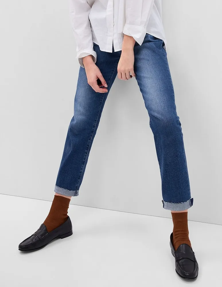 Jeans girlfriend corte cintura para mujer