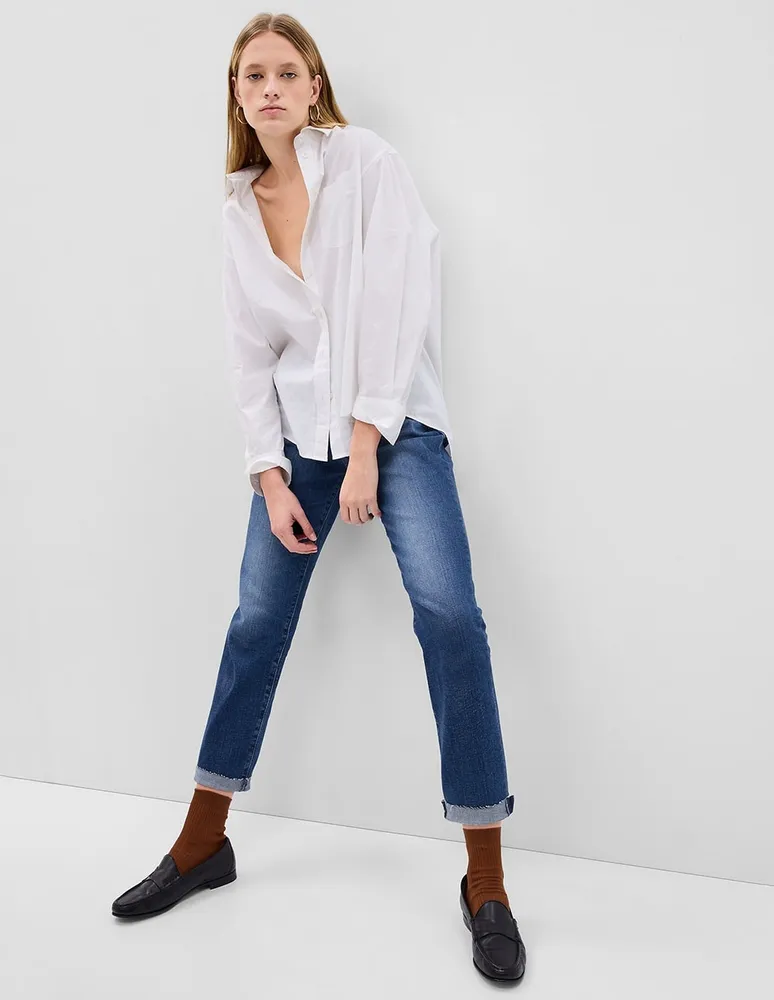 Jeans girlfriend corte cintura para mujer