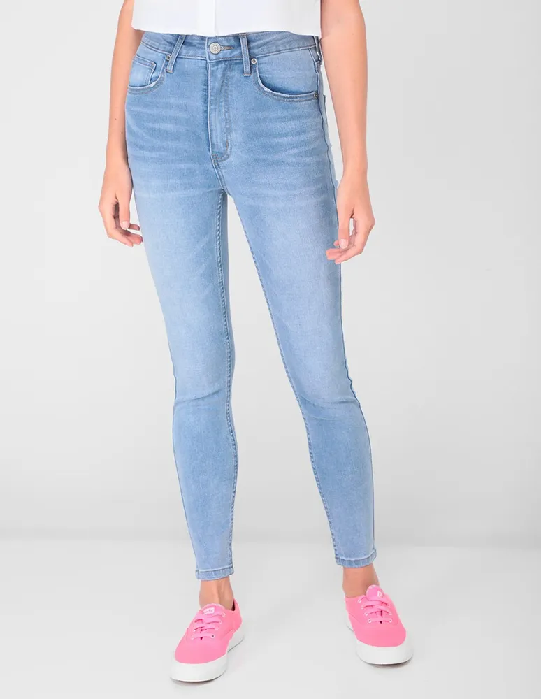 Jeans skinny lavado stone wash corte cintura alta para mujer