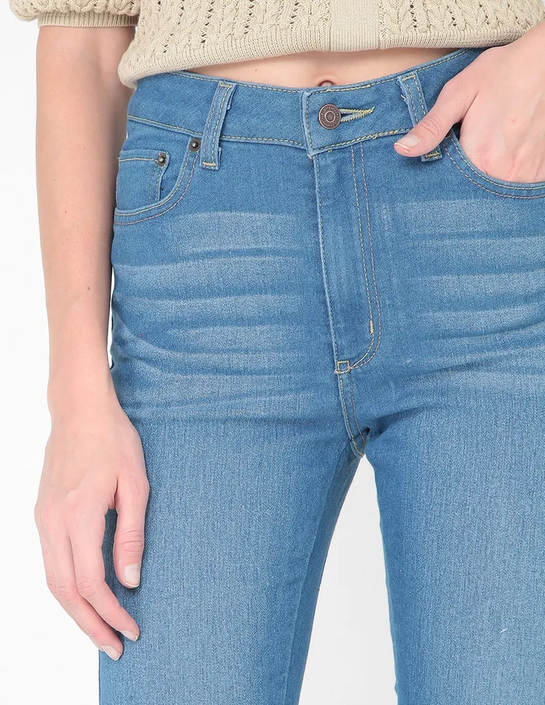 Jeans straight Aéropostale lavado medio corte cintura para mujer