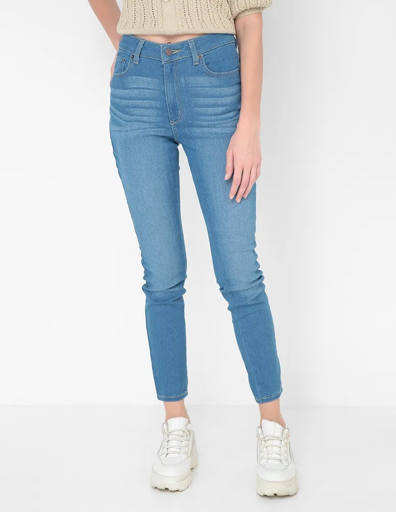 Jeans straight Aéropostale lavado medio corte cintura para mujer