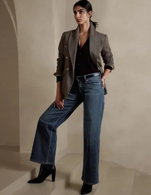 jeans straight lavado obscuro corte cintura para mujer