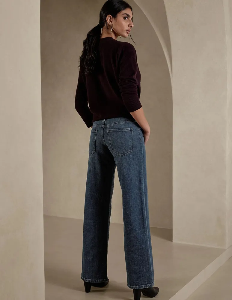 jeans straight lavado obscuro corte cintura para mujer