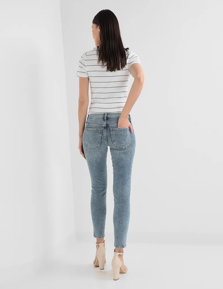 jeans skinny corte cintura para mujer