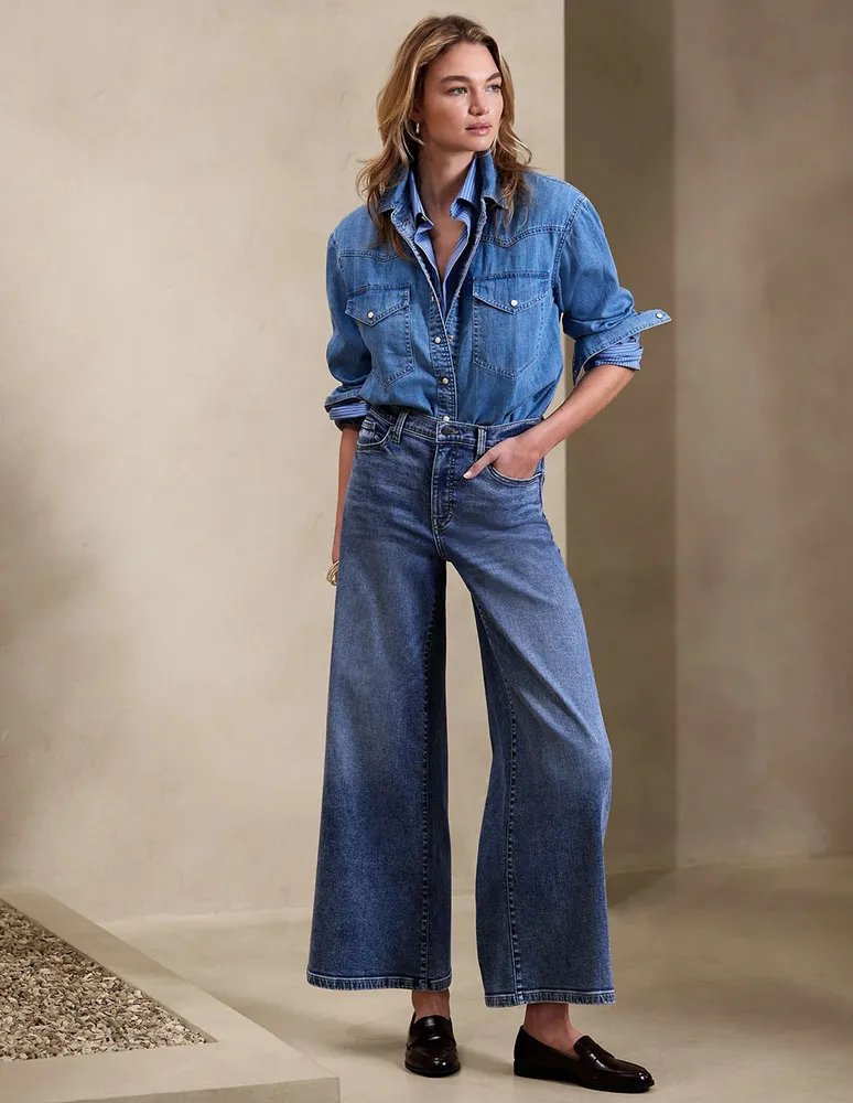 Jeans wide leg corte cintura alta para mujer