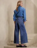 jeans wide leg deslavado corte cintura alta para mujer