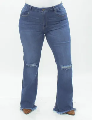 Jeans straight Locura lavado destruido corte cintura alta para mujer