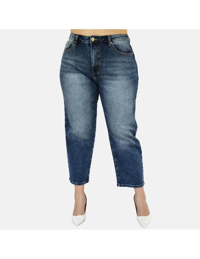 Jeans mom Balam deslavado corte cadera para mujer