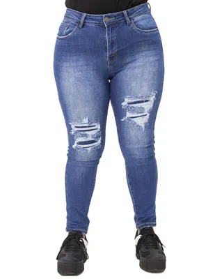 Jeans skinny Locura NDQP038 lavado destruido corte cintura alta para mujer