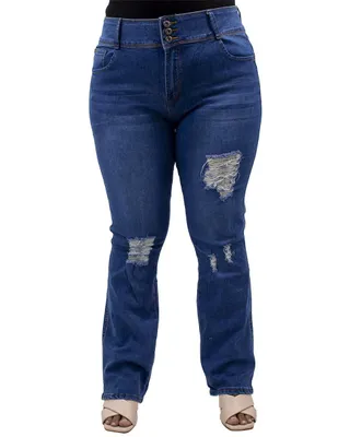 Jeans straight Locura NCMP262 lavado destruido corte cintura alta para mujer
