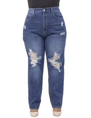 Jeans mom Locura lavado destruido corte cintura alta para mujer