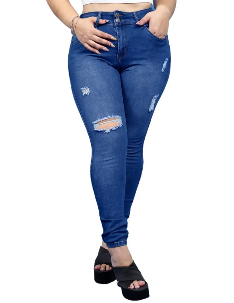 Jeans skinny Doow lavado destruido corte cintura para mujer