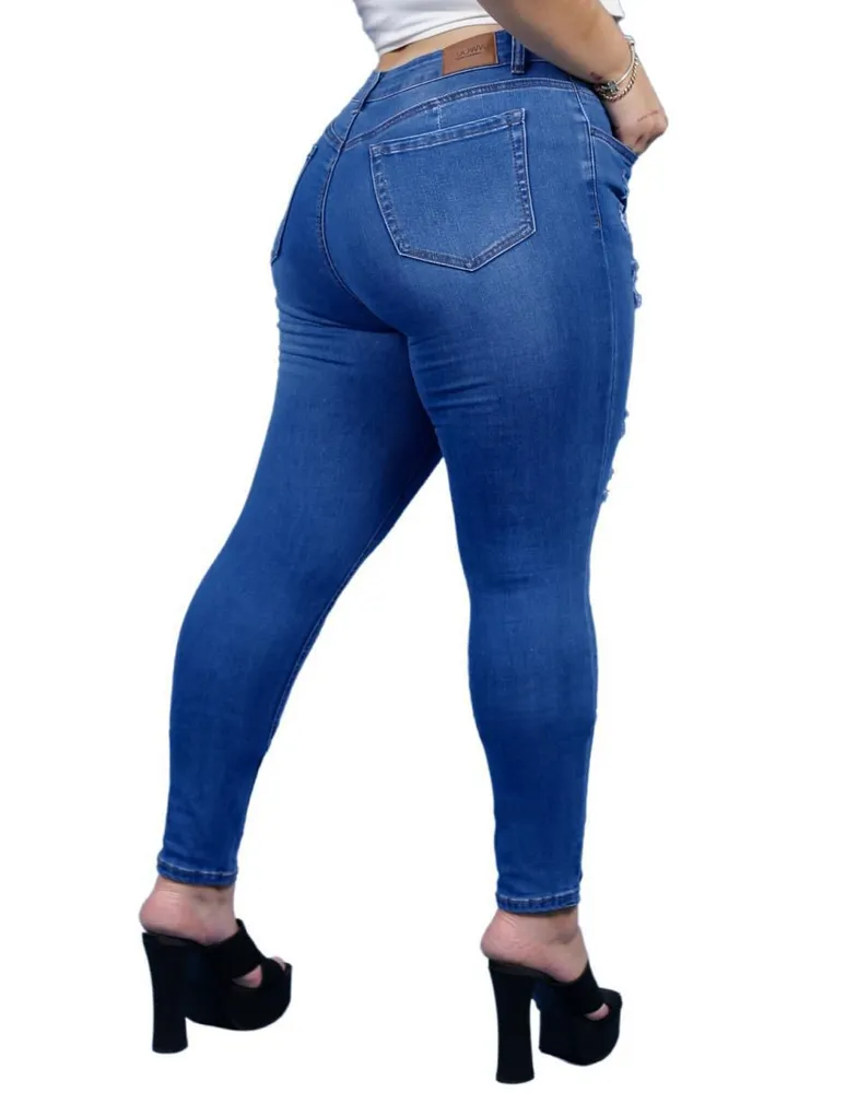 Jeans skinny lavado deslavado corte cintura para mujer