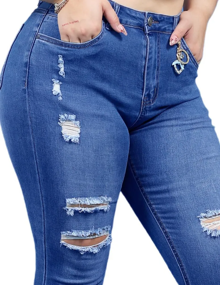 Jeans skinny lavado deslavado corte cintura para mujer