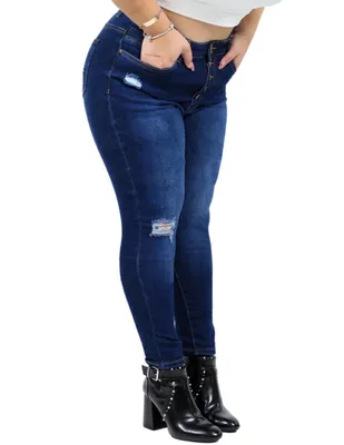 Jeans skinny Doow lavado obscuro corte cintura para mujer