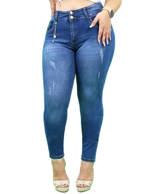Jeans skinny Doow J-DW-511-medio lavado deslavado corte a la cintura para mujer