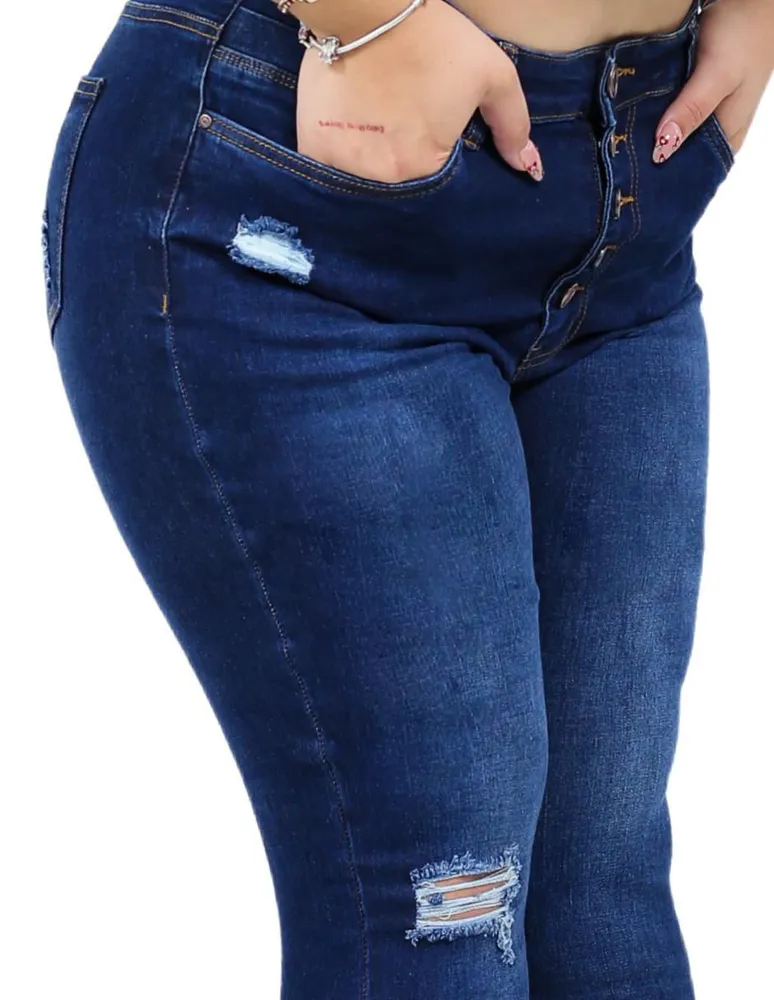 Jeans skinny Doow lavado obscuro corte cintura para mujer