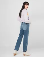 Jeans slim Kur.Kuma lavado destruido corte cintura para mujer