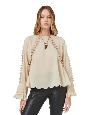 Blusa camisera casual Rapsodia manga larga para mujer