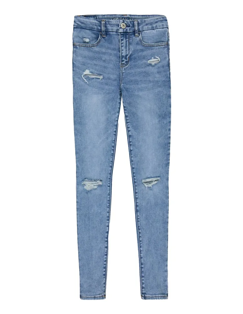 Jeans skinny American Eagle lavado destruido corte cintura alta para mujer