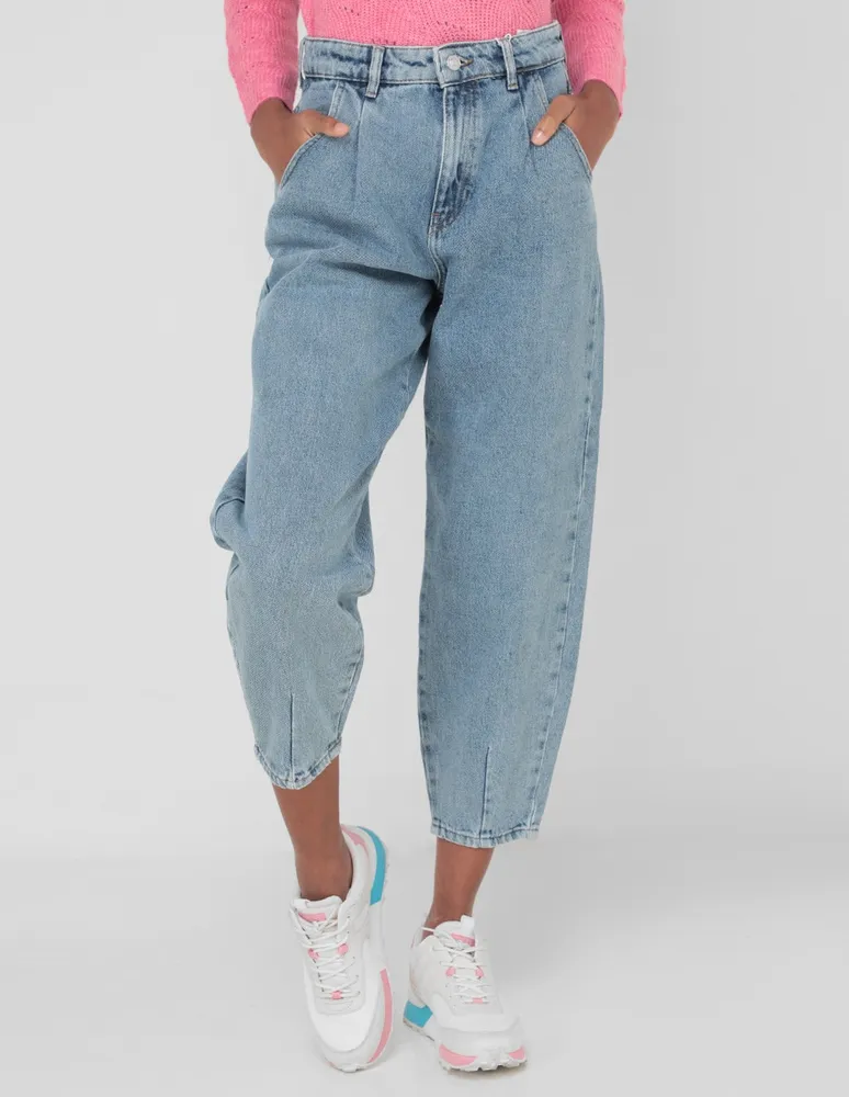 Jeans mom ONLY deslavado corte cintura para mujer