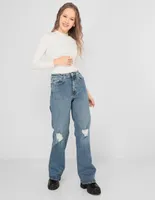 Jeans straight ONLY lavado desgastado corte cintura para mujer