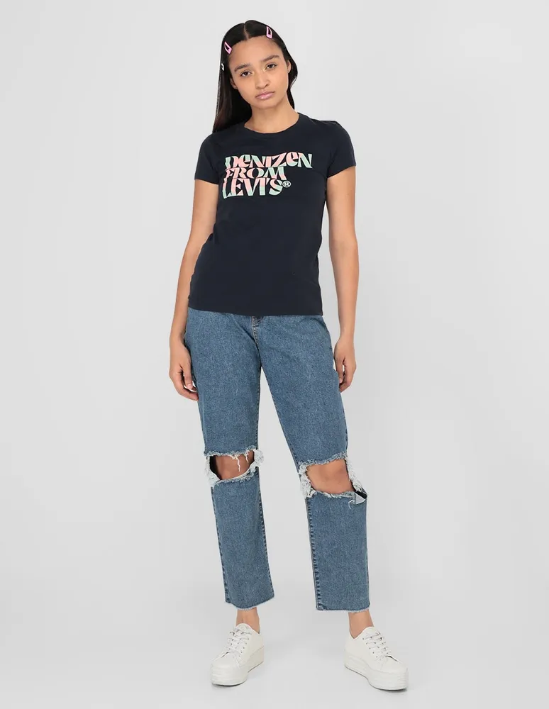 Jeans mom American Eagle lavado destruido corte cintura para mujer