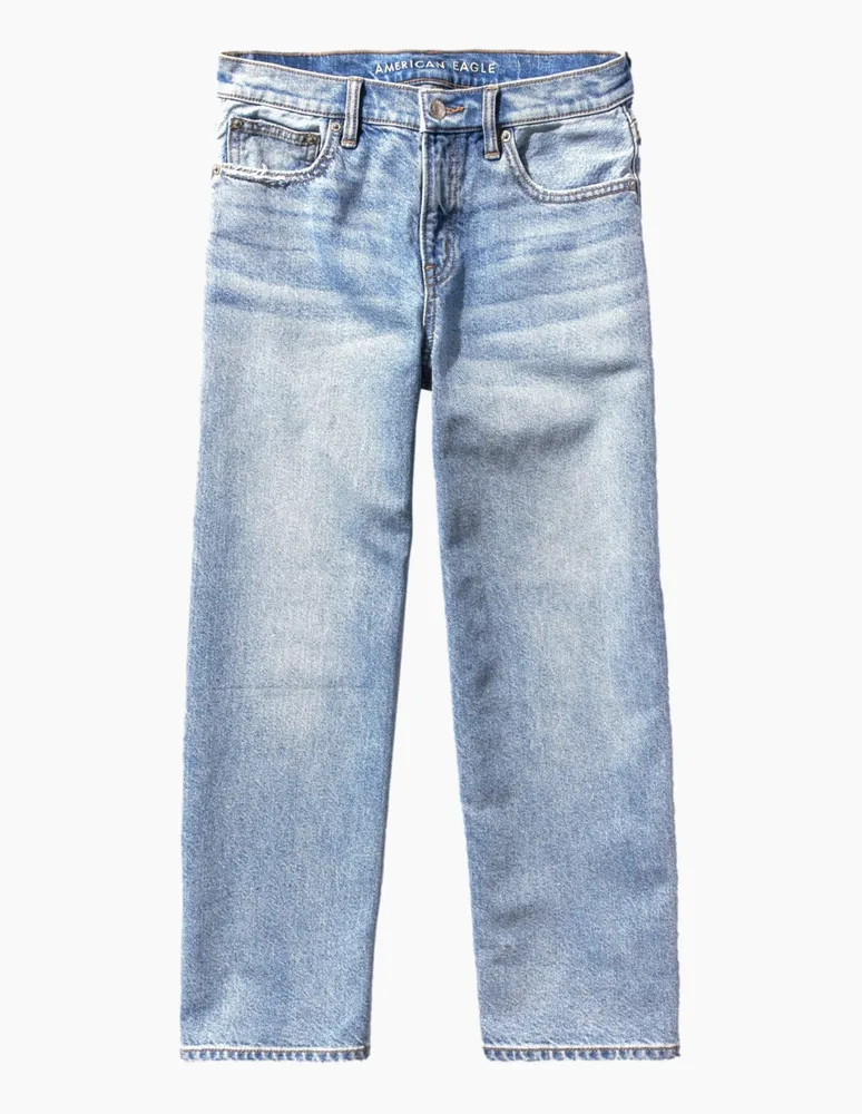 Jeans straight American Eagle lavado claro corte cintura para mujer