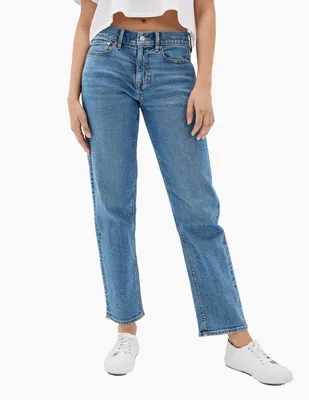 Jeans straight American Eagle deslavado corte cintura para mujer