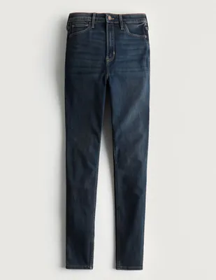 Jeans super skinny Hollister lavado obscuro corte cintura alta para mujer