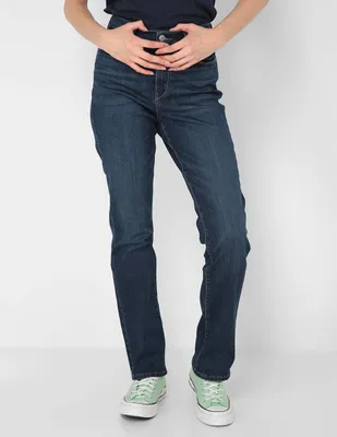 Jeans straight Denizen lavado obscuro corte cintura alta para mujer