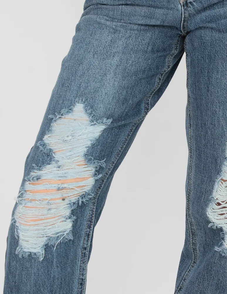Jeans straight Coffee Bean lavado destruido corte cintura para mujer