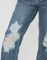 Jeans straight Coffee Bean lavado destruido corte cintura para mujer