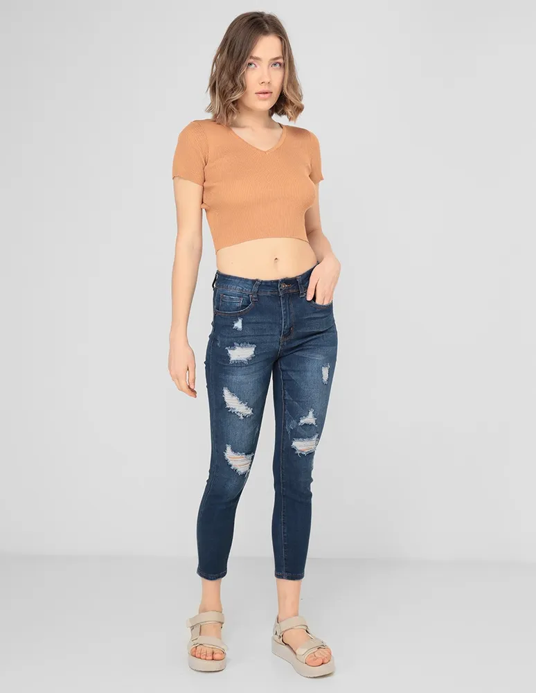 Jeans skinny Coffee Bean corte cintura para mujer